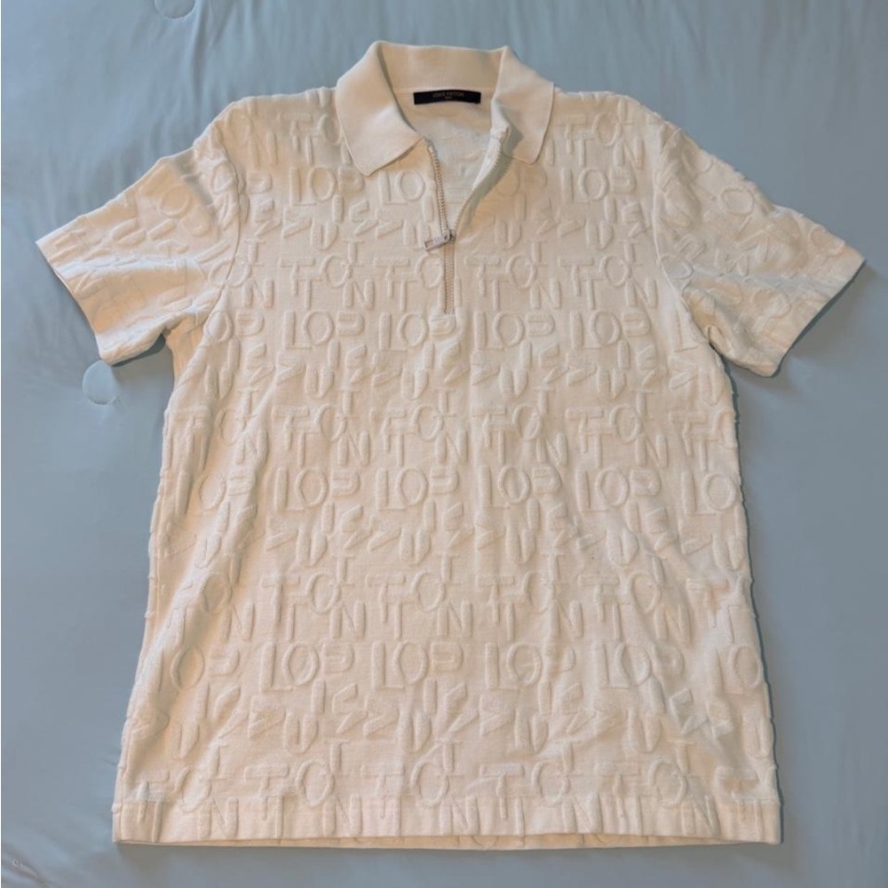 Louis Vuitton White Embossed Logo Zip Polo